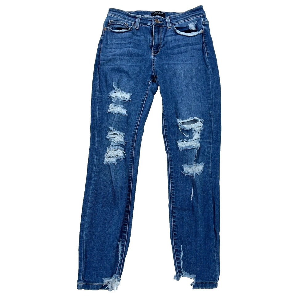 Judy Blue Jeans Women 9 29 Skinny Fit‎ Distressed Holes Med Wash Faded Stretch